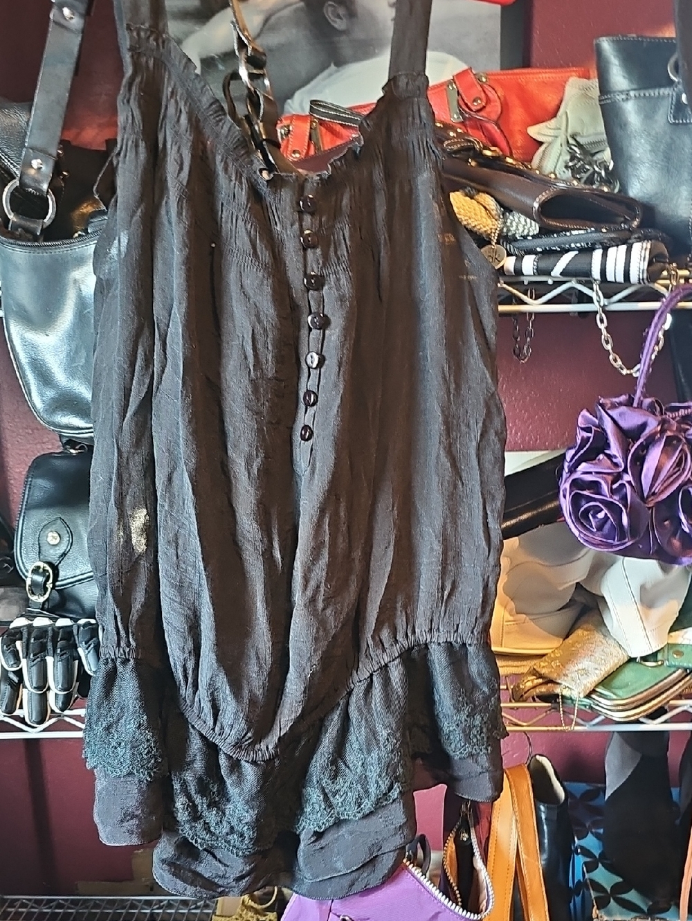 Simply Irresistible Black Spaghetti Strap Tank Top with Lace Trim